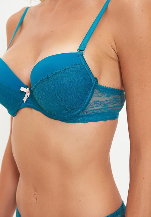 Trendyol - Lace push up covered bra & panty set - blue
