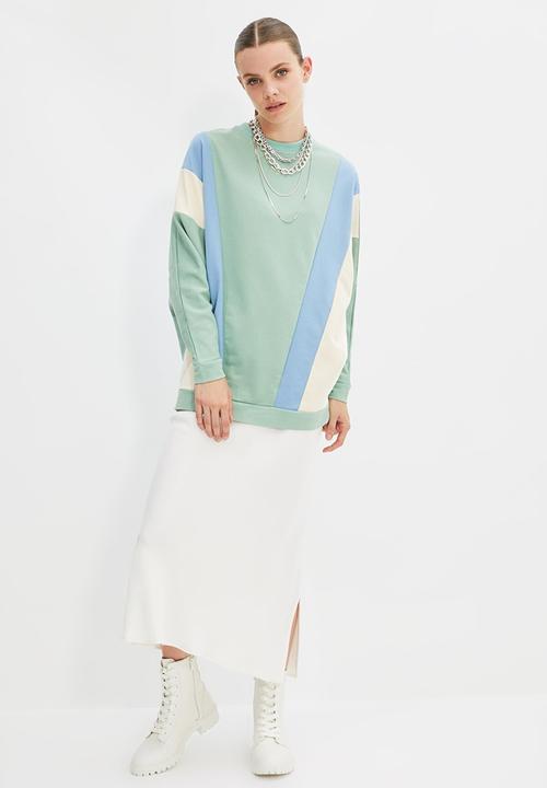 Trendyol - Knitted paneled sweatshirt - mint