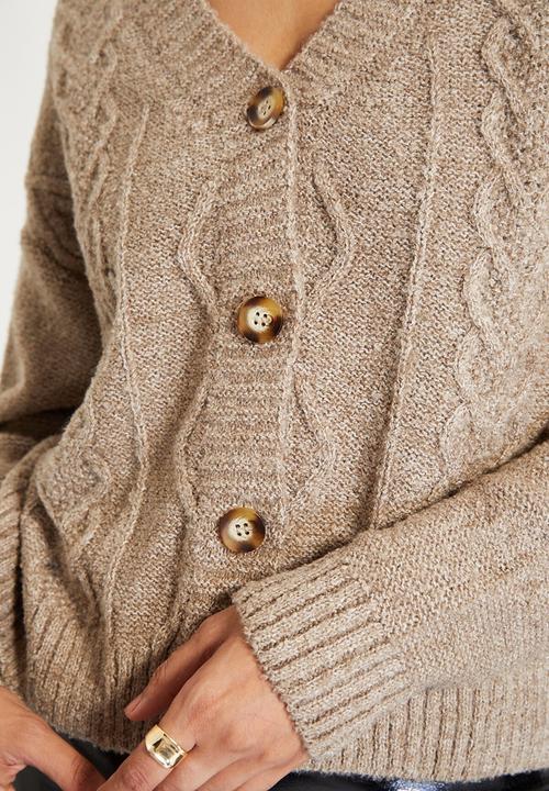 Trendyol - Knitted detailed crop cardigan - camel