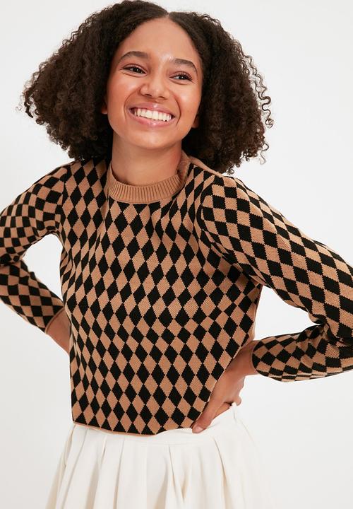 Trendyol - Jacquard knit sweater - camel & black