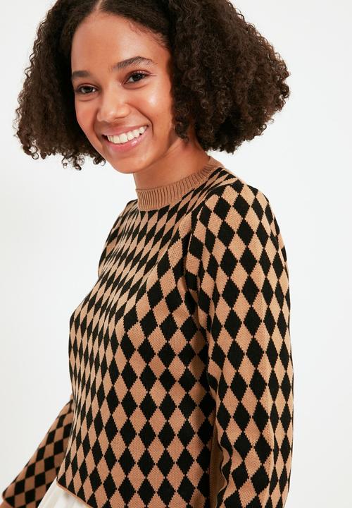 Trendyol - Jacquard knit sweater - camel & black