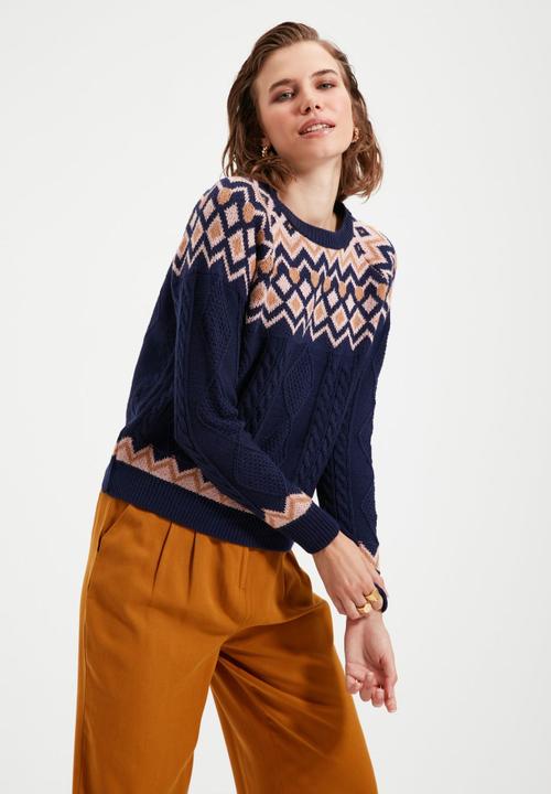 Trendyol - Jacquard crew neck knit sweater - navy