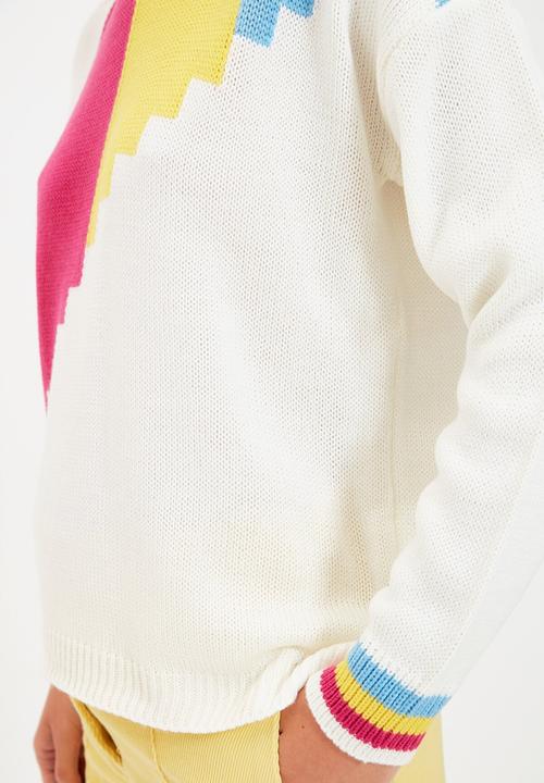 Trendyol - Jacquard color block knit sweater - ecru
