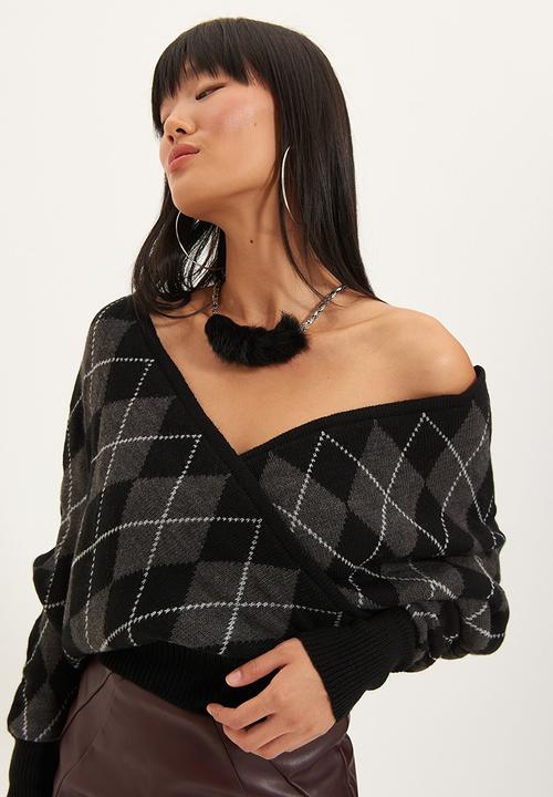 Trendyol - Jacquard collar detail knit sweater - black