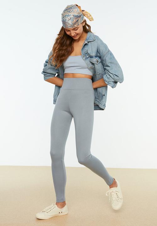 Trendyol - High waist basic knitted leggings - grey