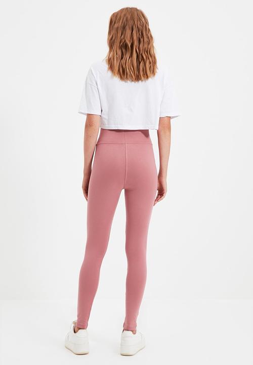 Trendyol - High waist basic knitted leggings - rose