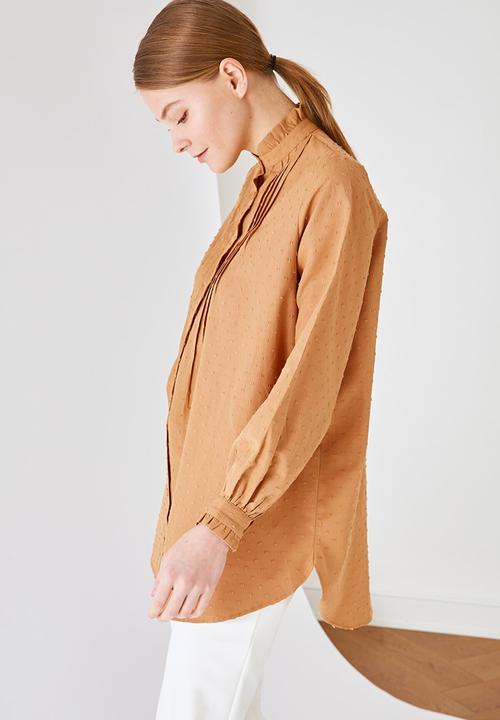 Trendyol - High collar tunic blouse - brown
