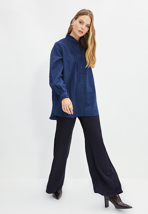 Trendyol - High collar tunic blouse - navy