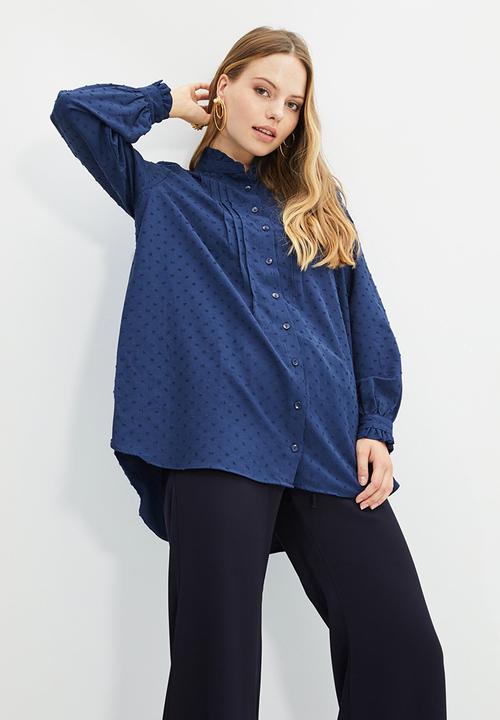 Trendyol - High collar tunic blouse - navy