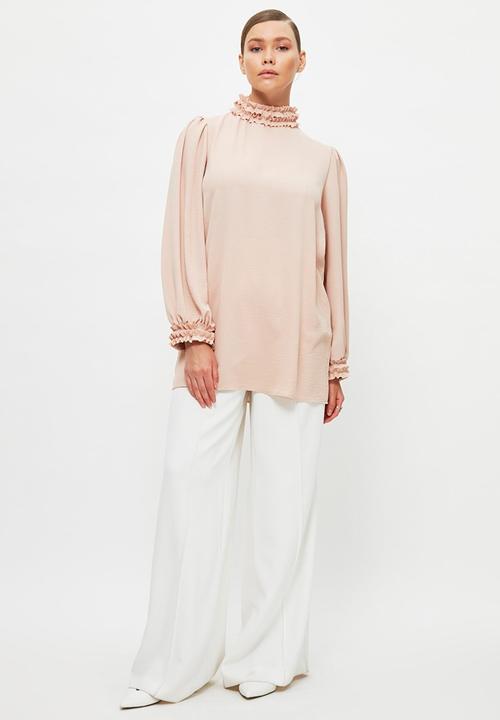 Trendyol - High collar tunic blouse - beige