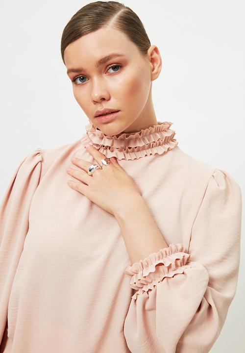 Trendyol - High collar tunic blouse - beige