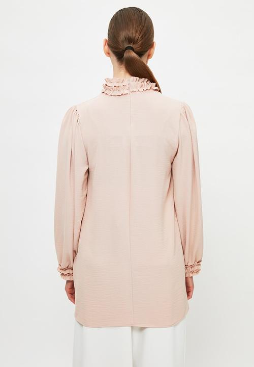 Trendyol - High collar tunic blouse - beige