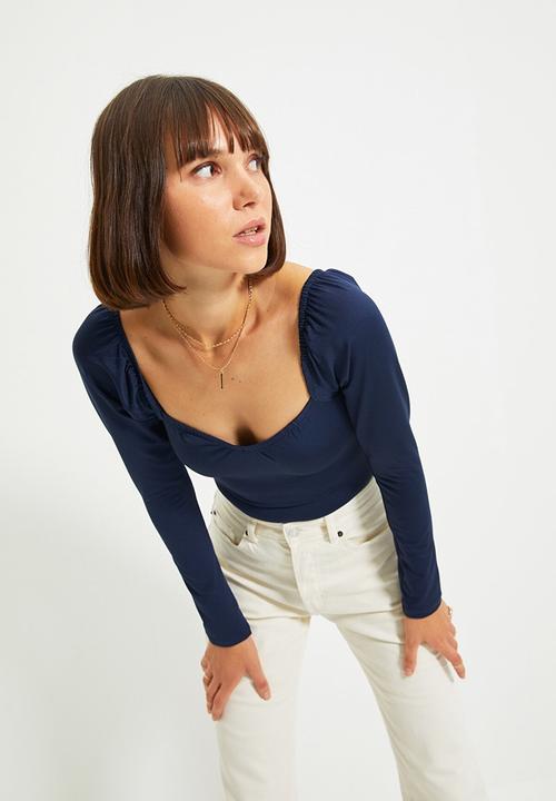 Trendyol - Heart collar balloon sleeve snap knit bodysuit - navy