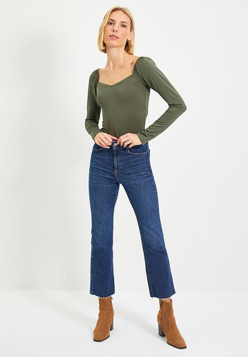 Trendyol - Heart collar balloon sleeve snap knit bodysuit - khaki