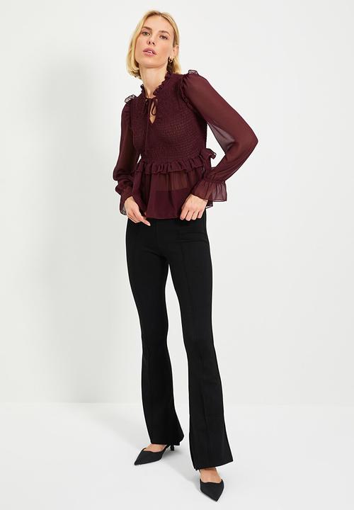 Trendyol - Gipele peplum lace-up chiffon blouse - plum