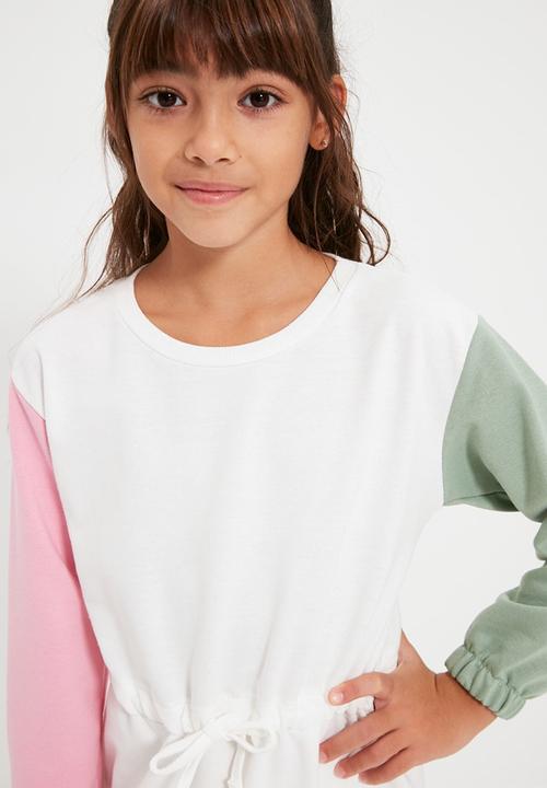 Trendyol - Colour block long sleeve dress - white
