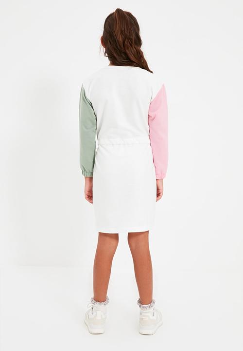 Trendyol - Colour block long sleeve dress - white