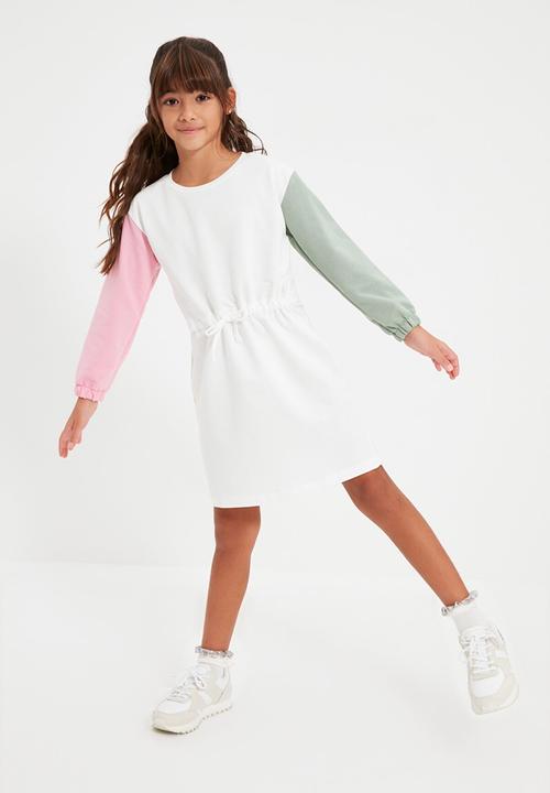 Trendyol - Colour block long sleeve dress - white