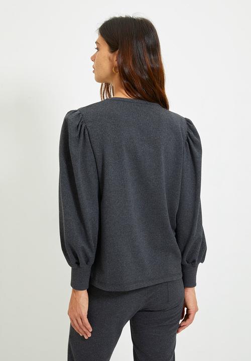 Trendyol - Balloon sleeve basic knitted sweatshirt  - anthracite