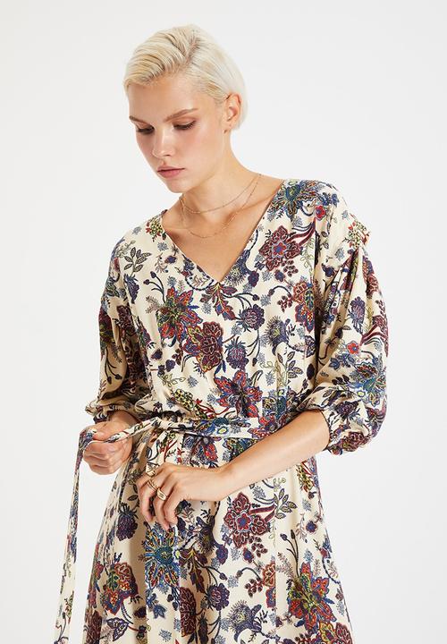 Trendyol - Floral ballon sleeve dress - stone