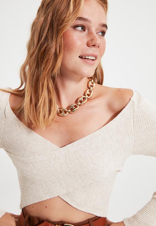 Trendyol - Double breasted knit sweater - stone