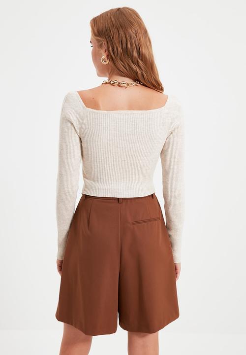 Trendyol - Double breasted knit sweater - stone