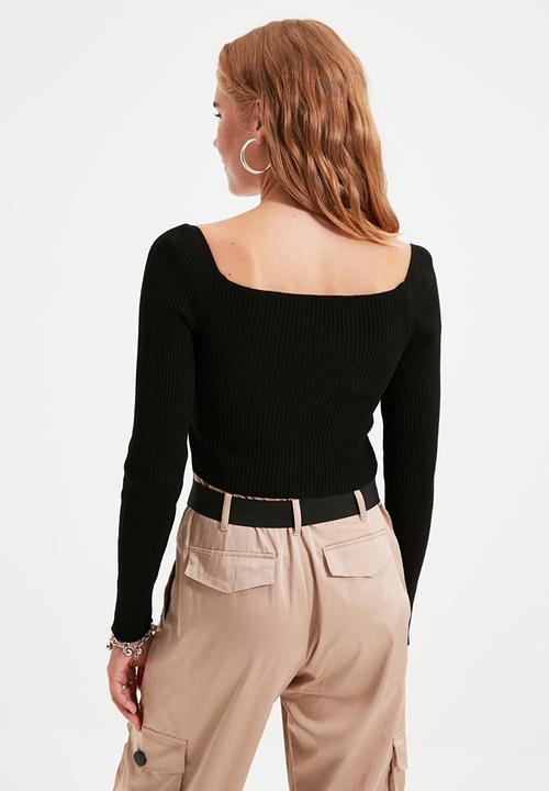Trendyol - Double breasted knit sweater - black