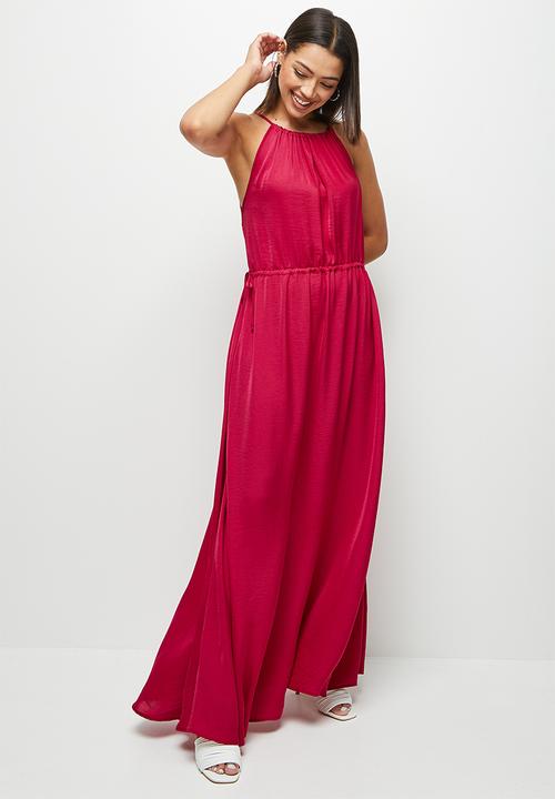 MILLA - Satin halter trapeze with tunnel detail - raspberry