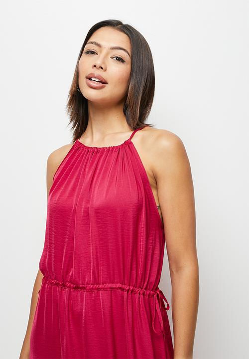 MILLA - Satin halter trapeze with tunnel detail - raspberry