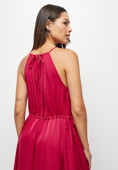 MILLA - Satin halter trapeze with tunnel detail - raspberry