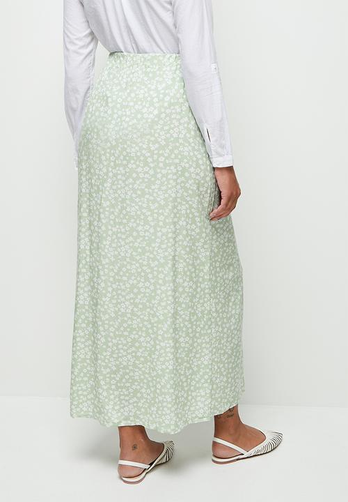 edit - Pull on slit maxi skirt - sage & white 