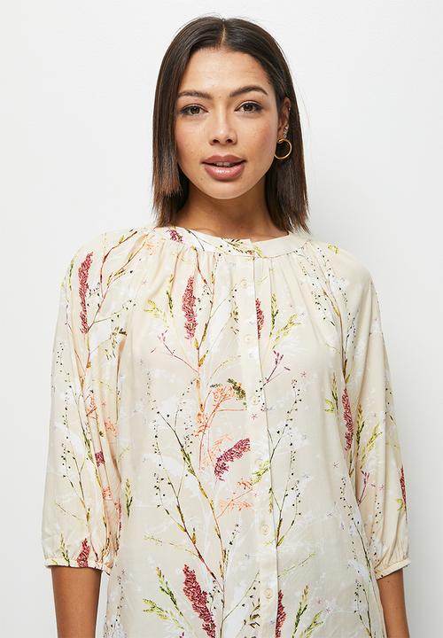 edit - Gauged neck romantic blouse - neutral 