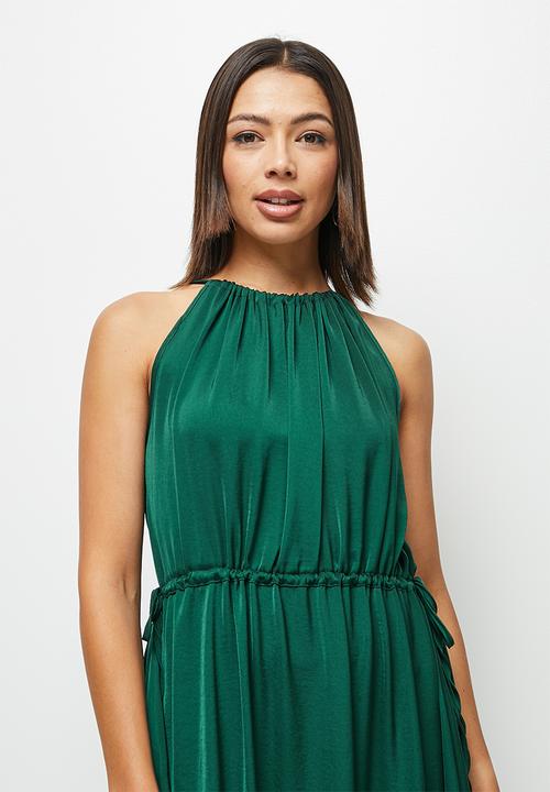 MILLA - Satin halter trapeze with tunnel detail - deep seagreen 