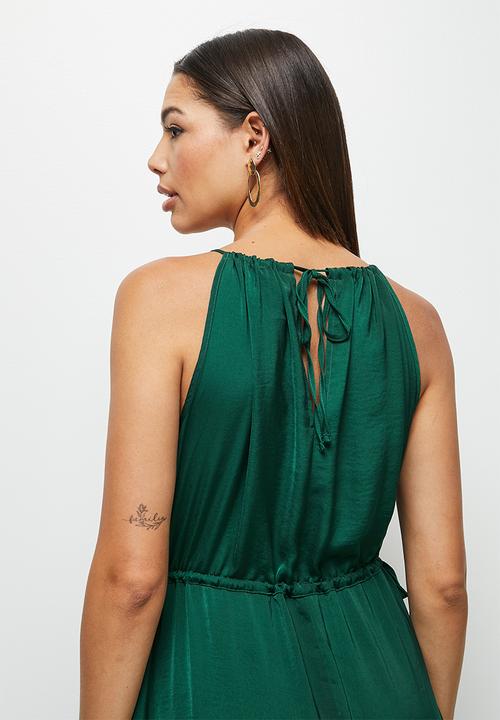 MILLA - Satin halter trapeze with tunnel detail - deep seagreen 