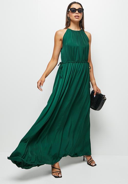 MILLA - Satin halter trapeze with tunnel detail - deep seagreen 