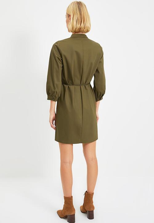 Trendyol - Belted v-neck dress - khaki