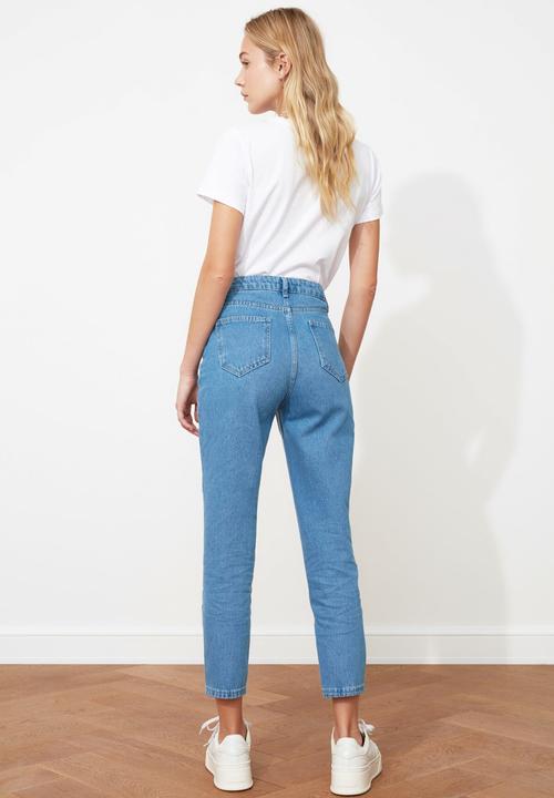 Trendyol - Block high waist mom jeans - blue