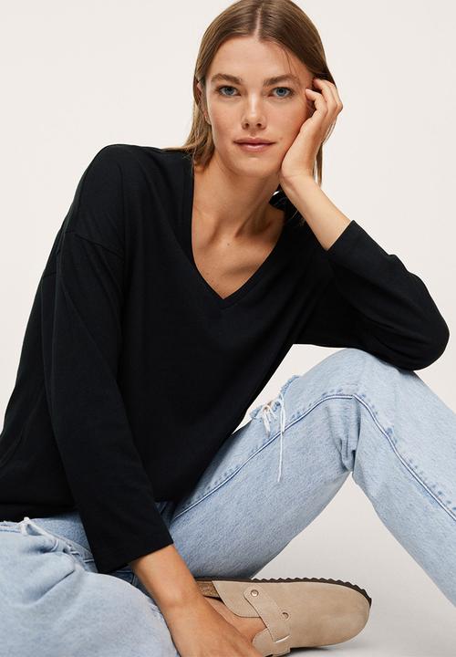 MANGO - T-shirt sacov - black