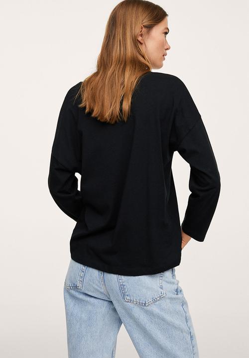 MANGO - T-shirt sacov - black