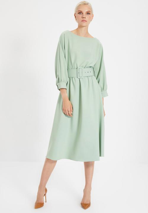 Trendyol - Belted ruffle dress - mint