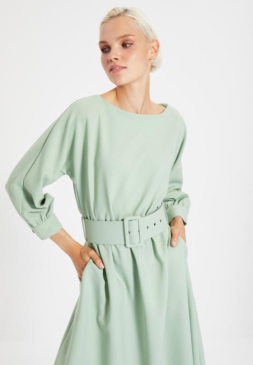 Trendyol - Belted ruffle dress - mint