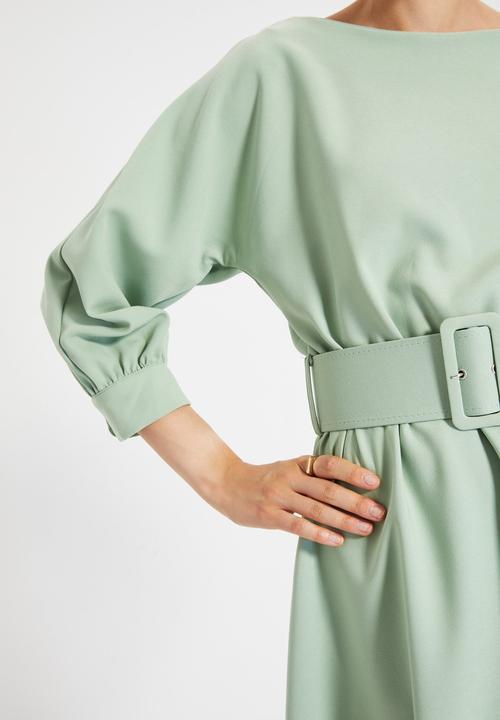 Trendyol - Belted ruffle dress - mint