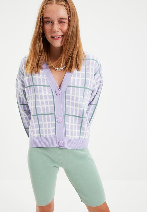 Trendyol - Button detailed jacquard knit cardigan - lilac