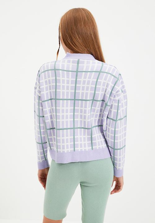 Trendyol - Button detailed jacquard knit cardigan - lilac