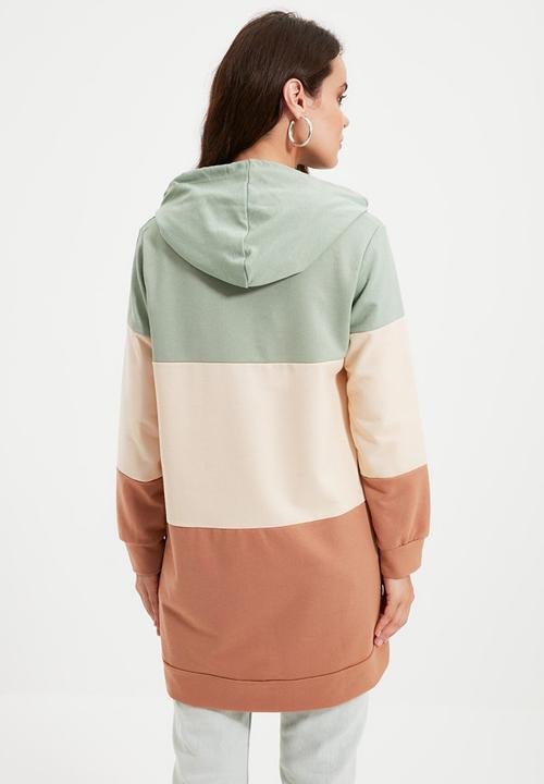 Trendyol - Color paneled hooded knitted sweatshirt - mint
