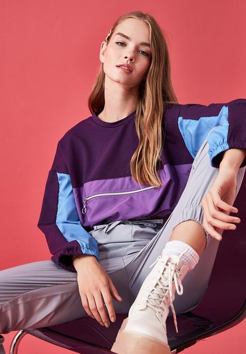 Trendyol - Color block crop thin sweatshirt - purple