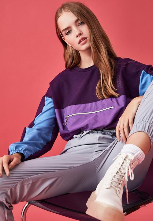 Trendyol - Color block crop thin sweatshirt - purple