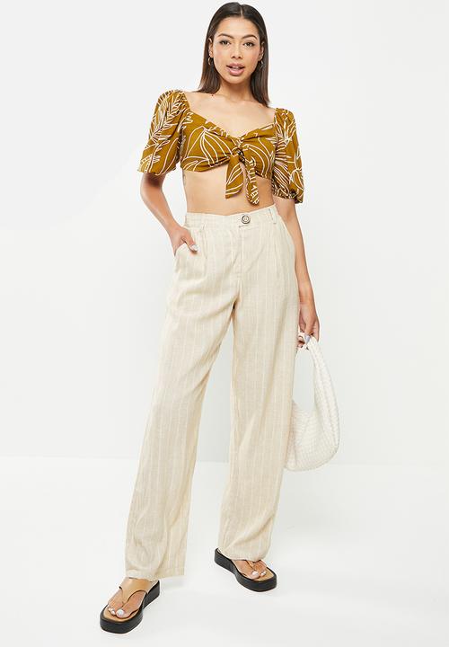 Me&B - Tailored wide leg pant - stone linen stripe