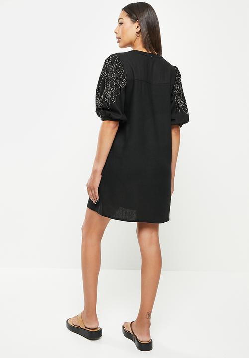 Me&B - Embroidered sleeve tunic dress - black 