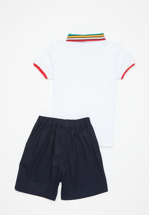 Pop Candy - Boys polo tee & shorts set - white & navy
